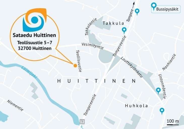 Katukartta, josta näkyy Sataedun sijainti  sekä Tampereentien ja Lauttakylänkadun bussipysäkit.