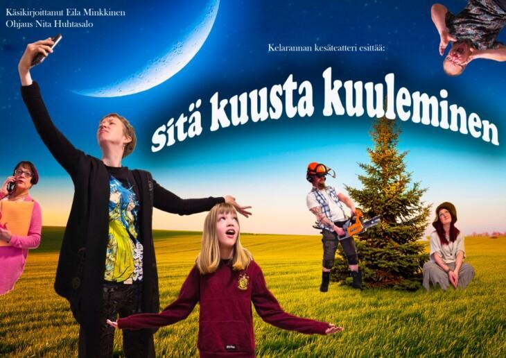 Näytelmän mainosjulisteessa on teatterilaisia rooleissaan.